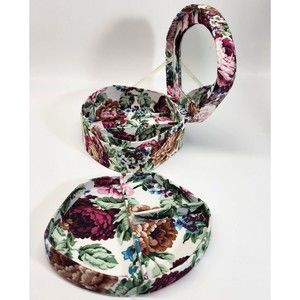 Fabric Jewelry Box Cottage Grandma Core Floral Mirror Two Tier Tray Romantic